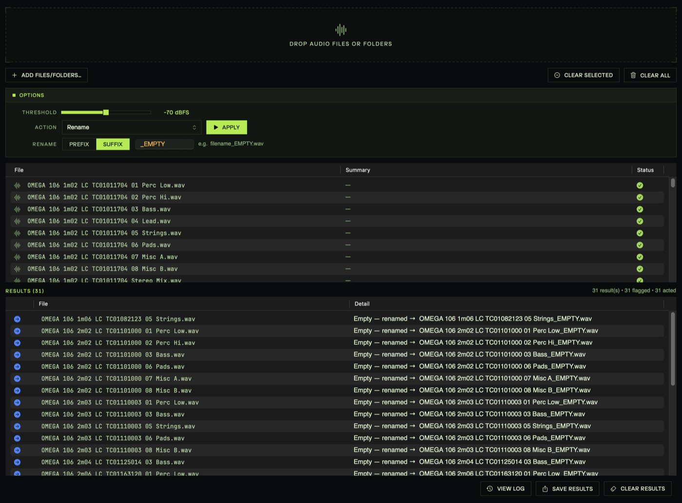 Empties scanning a batch and flagging empty audio files